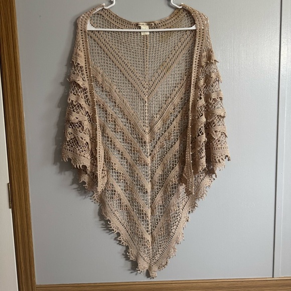 Nanette Lepore Tan Crochet Shawl - Picture 1 of 9